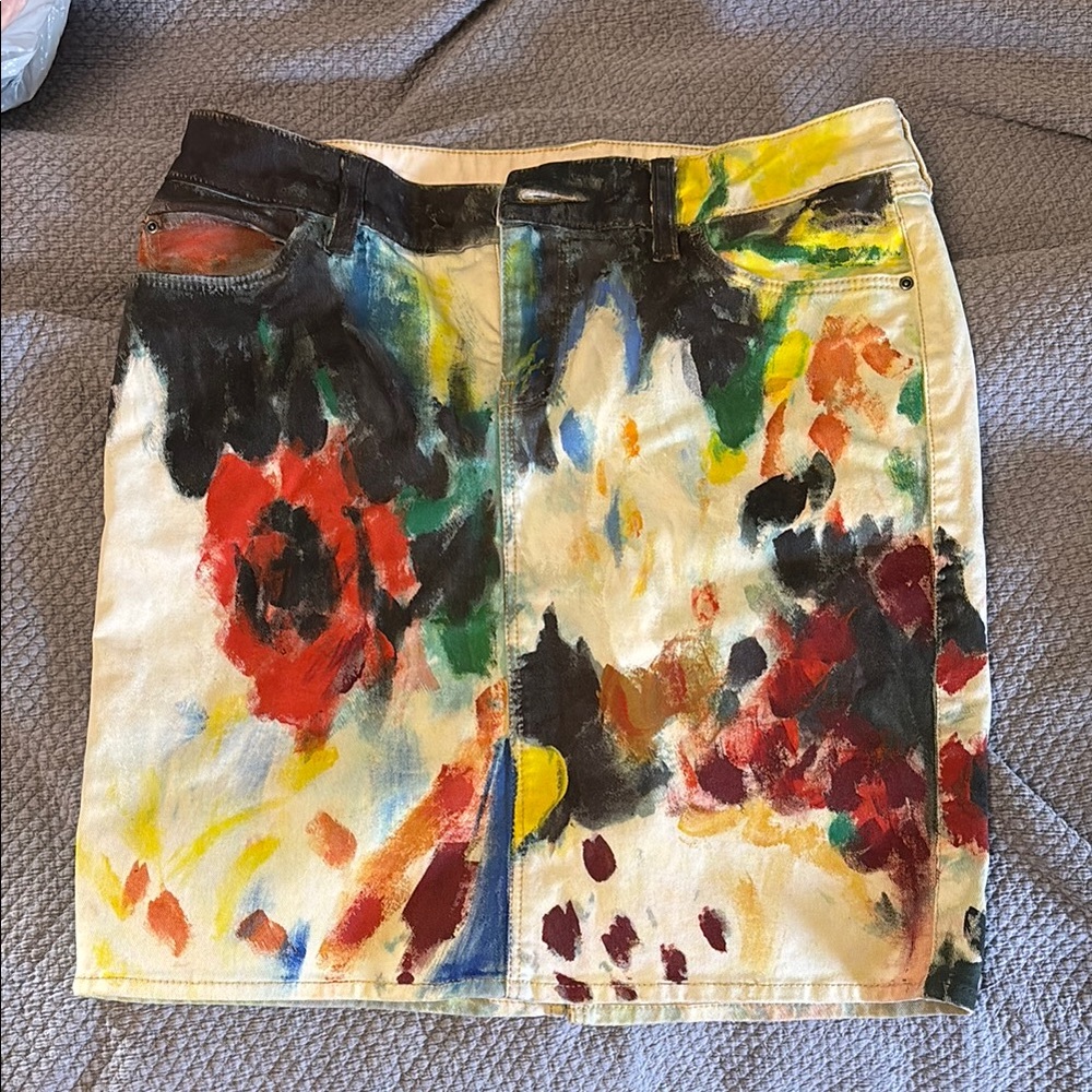 Anthropologie x Aubrey Levinthal Handpainted Denim "Night Garden" Sz 28